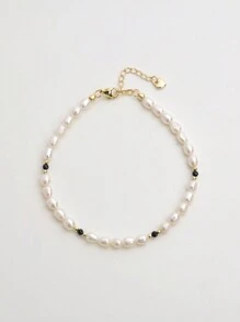 1入14k鍍金天然珍珠和水晶裝飾女士腳鍊 - 彩色 - 查看 14