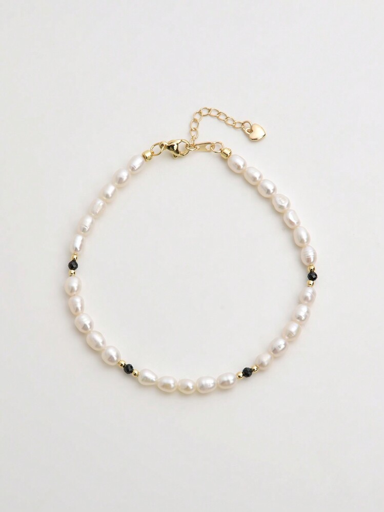 1入14k鍍金天然珍珠和水晶裝飾女士腳鍊 - 彩色 - 查看 14