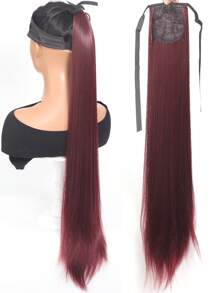 18-34 Inches Extra Long Straight Ponytail Synthetic Ponytail Hair Extension(Wine Red), Halloween - Burgundy - View 6
