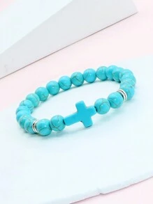 1件女士黑色玛瑙串珠绿松石十字架吊坠手链 - Bracelet - 查看 6