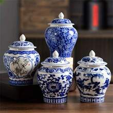 中国青花瓷糖罐或奶粉罐，用于储存各种糖果、茶叶、谷物等。圣诞礼物，学校用品 - 青花 - 查看 10