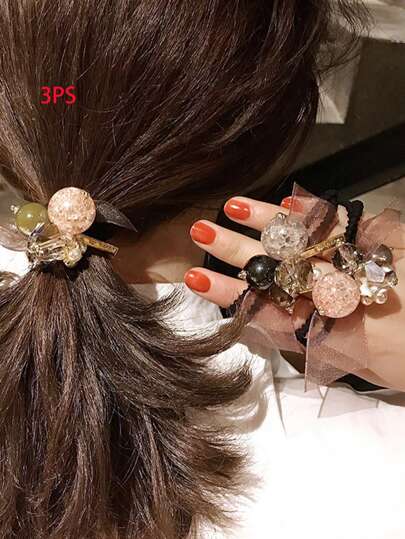 3件套新款女士超强仙女风加厚百搭发饰，派对马尾辫、发圈、橡皮筋、发绳、马尾发圈、发球头饰橡皮筋