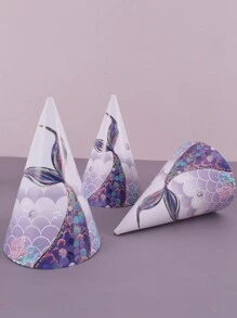6 piezas Gorros de fiesta con patrón de sirena morada, suministros de decoración para fiestas de cumpleaños con temática de sirena, fiestas familiares, accesorios de fotografía