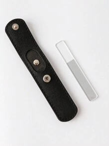 1pc Glass Nail File Set In Leather Sheath,Fingernail File & Small Travel Nail File - Professional Manicure & Pedicure Kit For Natural Nails(Black) - Black - View 3