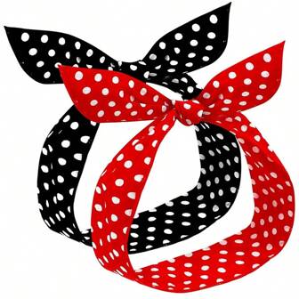 2pcs Polka Dot Headbands For Girls And Women, Vintage Hair Wraps 50's Wire Headbands Retro Print Bandana (Red, Black) Cute Bow Polka Dot Turban Headband Sweatband