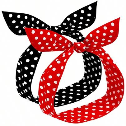 2pcs Polka Dot Headbands For Girls And Women, Vintage Hair Wraps 50's Wire Headbands Retro Print Bandana (Red, Black) Cute Bow Polka Dot Turban Headband Sweatband, School Stuff, College Fall Winter Hair Band Hair Accessories For Women For Vacation Outfits Woman Elegant Scarf