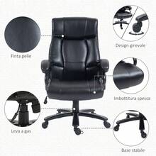 Vinsetto Poltrona da Ufficio Massaggiante e Riscaldata, Sedia Ergonomica con Funzione Dondolo, 2 Punti Massaggio e 8 Programmi, Finta Pelle Nera - nero - Visualizzare 7