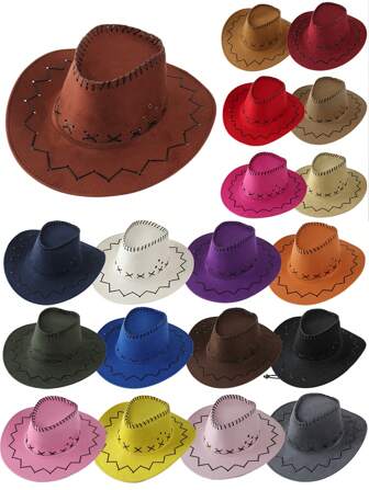 Vintage 1pc Cowboy Style Wide Brim Hat, Soft Fedora Hat, Casual And Handsome, Suitable For Wearing When Traveling Out Halloween