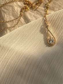 1pc Simple & Fashionable Exquisite French Water Drop Shaped Rhinestone Inlaid Alloy Collarbone Chain Necklace For Daily Wear