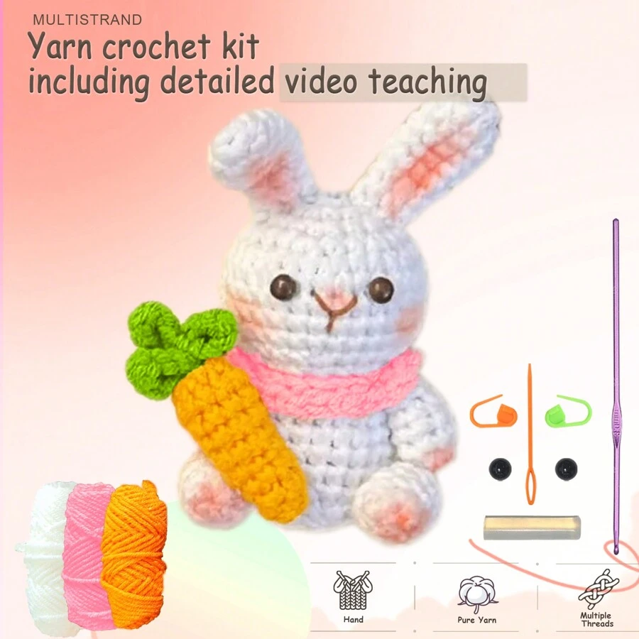 Carrot And White Rabbit Crochet Kit With StepByStep Video Tutorials
