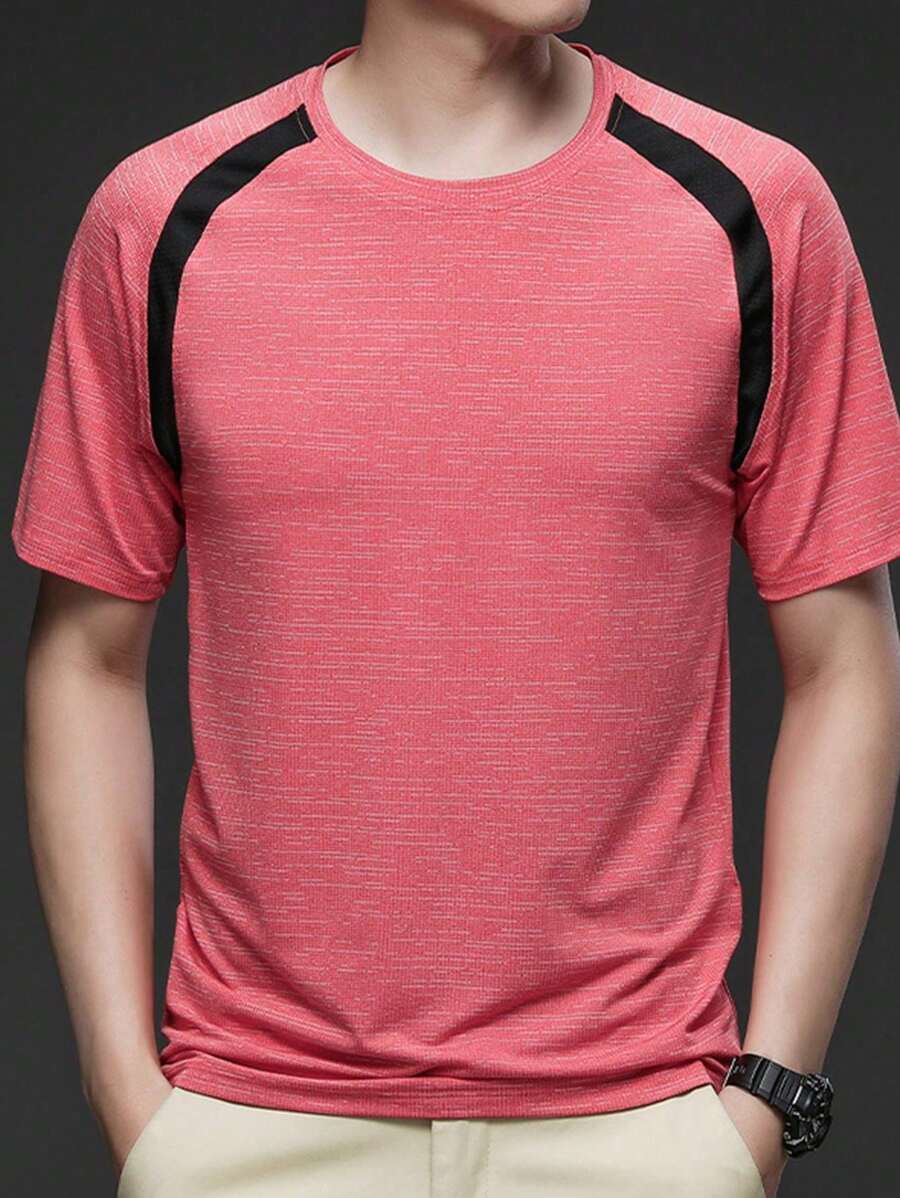 Men's Quick-Drying, Breathable And Moisture-Absorbing Ice Silk Sports T-Shirt With Color Blocking Design