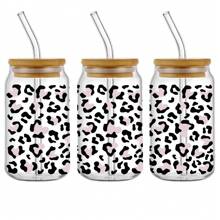 4pcs CHEETAH PRINT Leopard Pattern Cool Design UV DTF Cup Wraps Transfer Stickers, Waterproof High Quality Diy Crystal Stickers For 16 OZ Libbey Glass Cup Bottle, Diy Transfer Crystal Stickers Scratch Resistant Packaging Glass Bottles Jars(11x24cm) 4.3inx9.4in - Multicolor - View 4