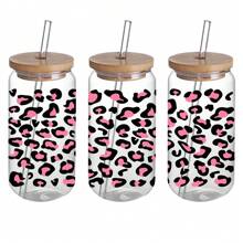 4pcs CHEETAH PRINT Leopard Pattern Cool Design UV DTF Cup Wraps Transfer Stickers, Waterproof High Quality Diy Crystal Stickers For 16 OZ Libbey Glass Cup Bottle, Diy Transfer Crystal Stickers Scratch Resistant Packaging Glass Bottles Jars(11x24cm) 4.3inx9.4in - Multicolor - View 3