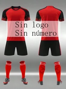 Juego de uniformes deportivos de estilo de novio para equipos de fútbol / Conjunto de uniformes de equipo nacional de unicolor, Uniforme de fútbol competitivo, Uniforme de práctica de fútbol, Sin logo, Sin números - Rojo - Ver 1