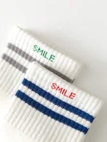 5 Pairs Kids' Sports High Elastic Waist Jacquard Striped All Season Mid-Calf Socks - Multicolor - View 6