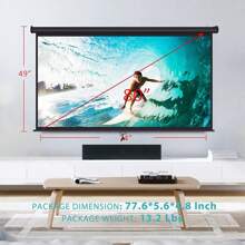 VIVOHOME 80 Inch Manual Pull Down Projector Screen | 16:9 HD Retractable Widescreen Matte | For Movie Home Theater Cinema Office Video Game [White/Black Frame]