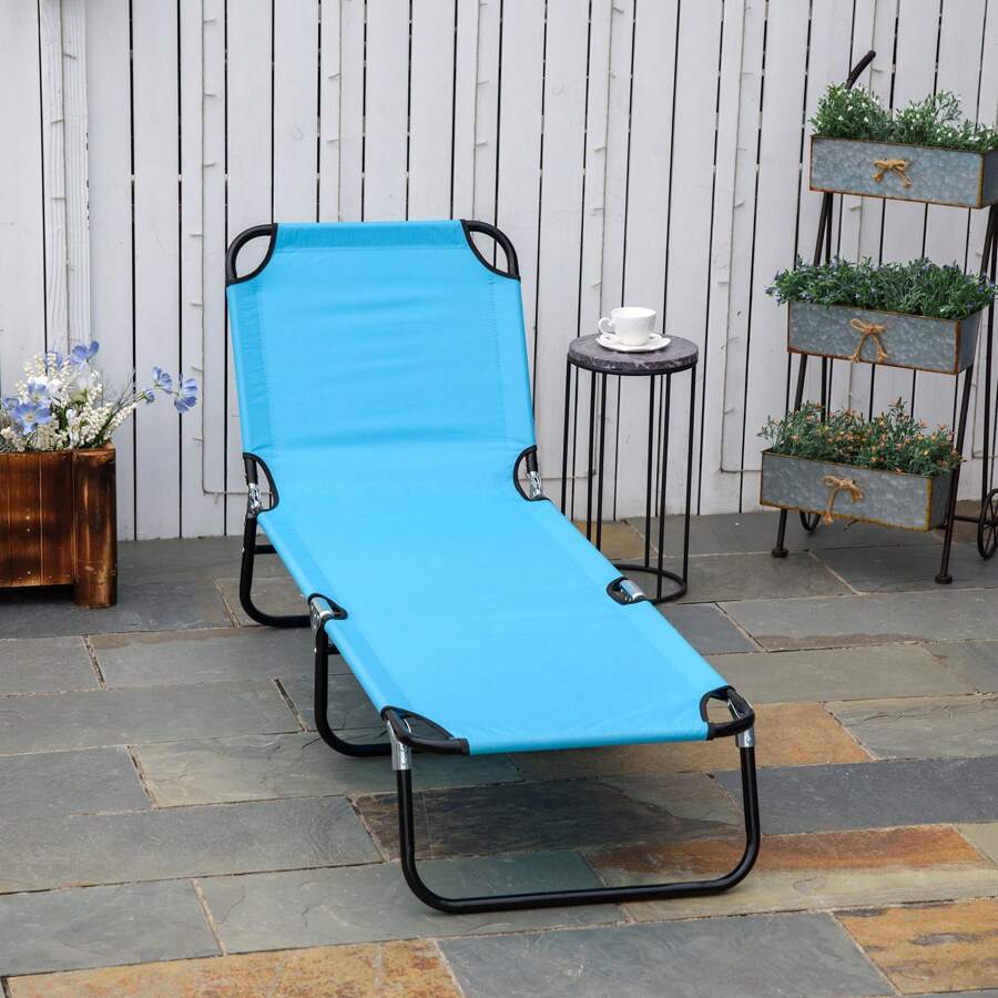 Outsunny Portable Folding Sun Lounger With 5-Position Adjustable Backrest Relaxer Recliner With Lightweight Frame Great For Pool Or Sun Bathing - 淺藍色 - View 1