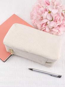 1/2个装高品质灯芯绒铅笔盒：简约时尚，容量大，适合中学生，学校文具，返校季，学习用品，铅笔袋，书包 - 杏色 - 查看 8