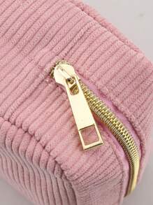 1pc Corduroy Pencil Case: Simple, Fashionable, Spacious, Suitable For Middle School Students, School Stationery Back To School,Back To School,School Supplies,Pencil Pouch,School Bag - Pink - View 6