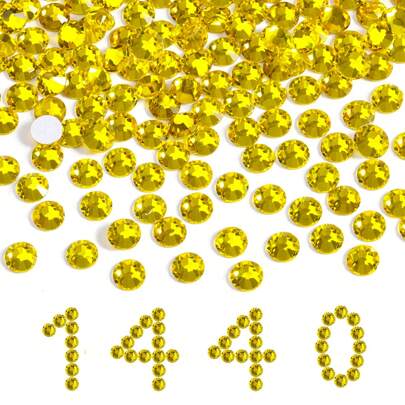 1440pcs Lemon Yellow Crystal Flat Bottom Rhinestones, Glass Rhinestones For Nail Art, Crafts, Clothing, Shoes Decoration (Lemon Yellow)