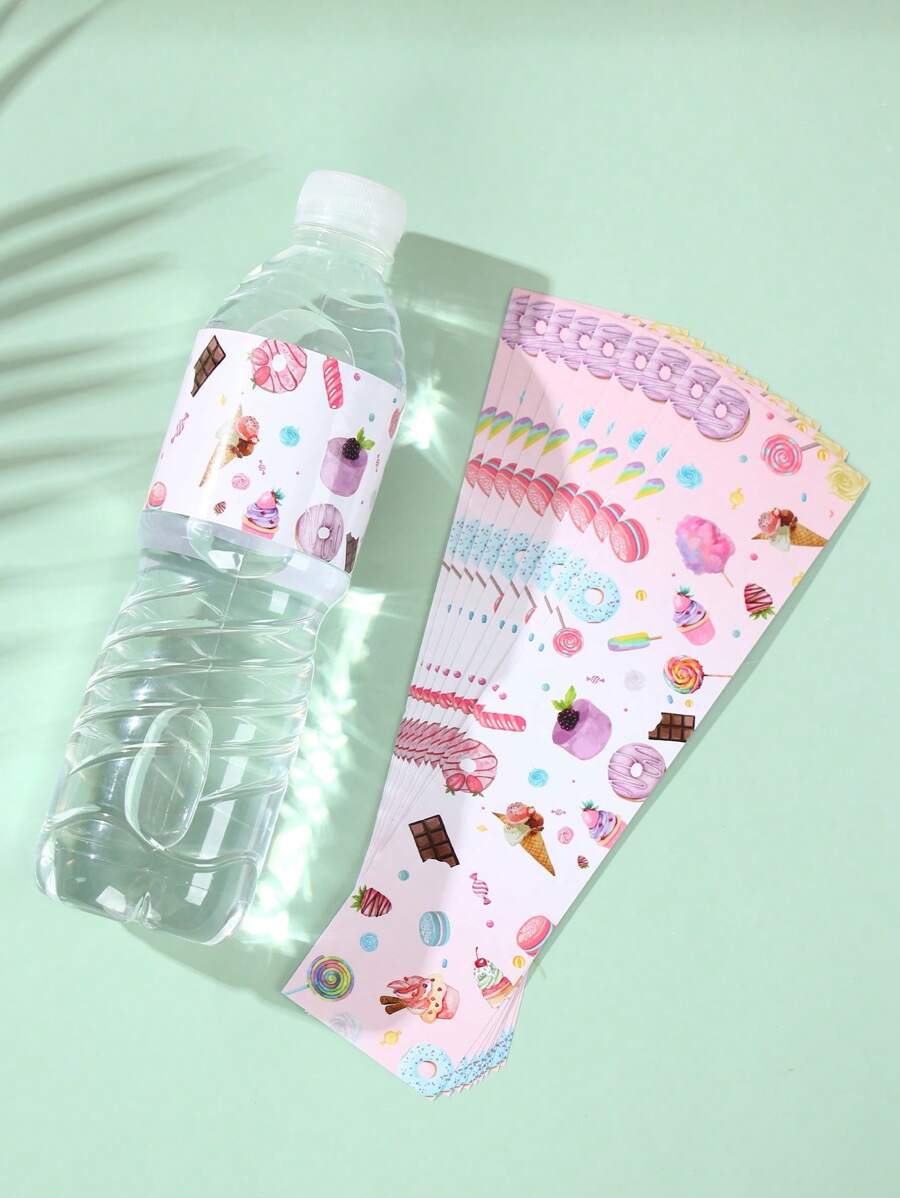 10pcs Donut Theme Bottle Labels, Party Bottle Stickers, Gifts Stickers Suitable For Birthday Party Decoration, Valentine's Day - Pink - View 1
