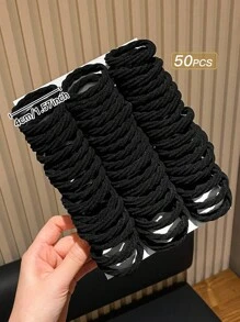 50/100/150/200入 女款黑色極簡百搭高彈力髮圈 - 黑色 - 查看 2