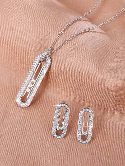 3pcs Set Earrings & Necklace Jewelry Set, Versatile Wedding Bridal Women Accessories Gift