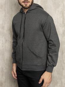 Men Zip-Up Hoodies - 深灰色 - 查看 3