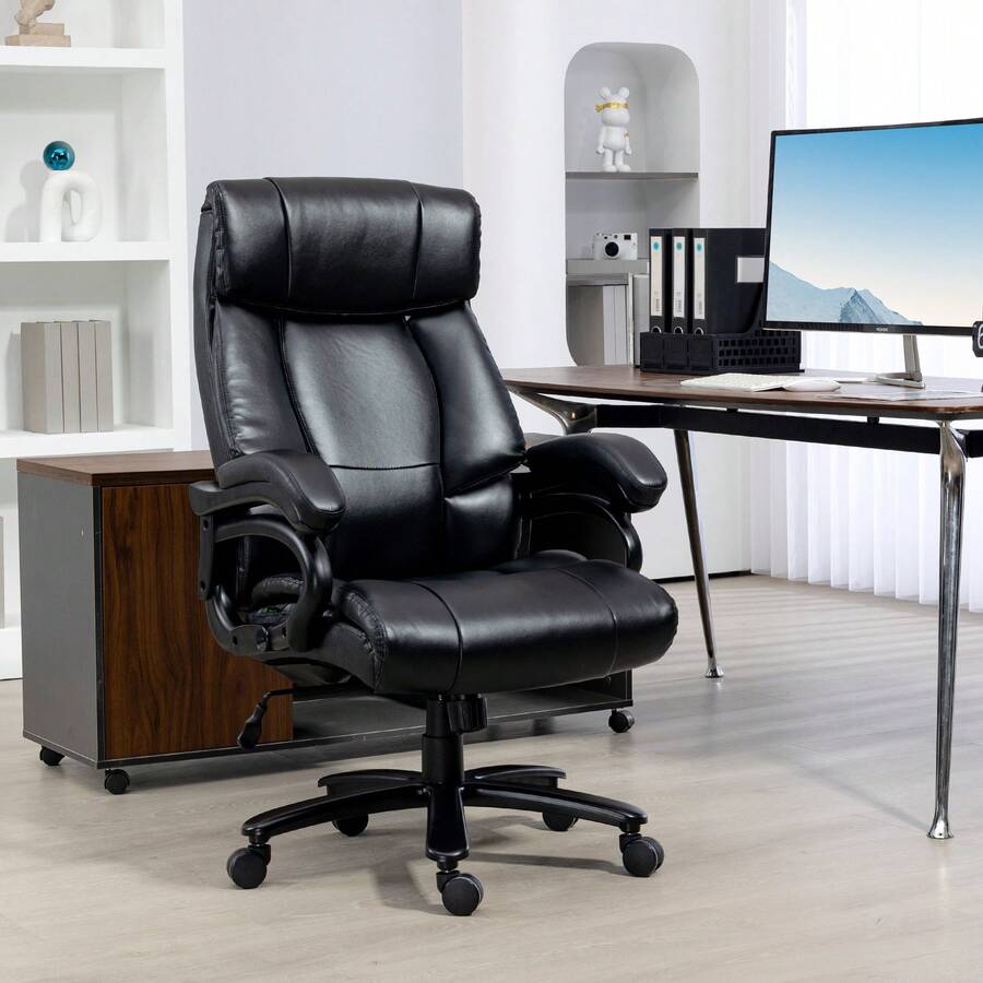Vinsetto Poltrona da Ufficio Massaggiante e Riscaldata, Sedia Ergonomica con Funzione Dondolo, 2 Punti Massaggio e 8 Programmi, Finta Pelle Nera - nero - Visualizzare 1