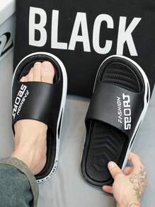 男士时尚户外/室内防滑耐磨舒适拖鞋，适合散步、漫步、海滩 - 黑與白 - 查看 4