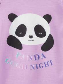Tween Girl 2pcs/Set Snug Fit Pajamas Cute Panda Print Tank Top And Shorts Casual Comfortable Homewear Set - Lilac Purple - View 3