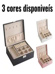 Porta Joia Acrílico Luxo Com 3 Camadas Brinco Anel Compartimento caixa de armazenamento de jóias - Multicolorido - Visão 1