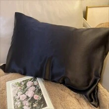 Bộ 2 vỏ gối satin cho tóc và da, Bộ 2 vỏ gối, Vỏ gối mềm mại và thoải mái có khóa kéo - màu đen - Xem 5