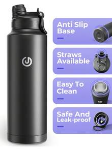 24/32/40oz Stainless Steel Insulated Bottle, 3 Drinking Methods With Flexible Straw And Direct Drinking Mouth, Dual Wall Vacuum, Portable And Suitable For Sports And Travel - Xanh đậm - Xem 3