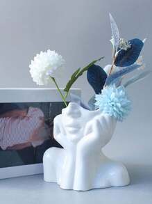 1 pieza Florero artístico con forma de cara de cerámica, decoración del hogar, florero, centro de mesa, decoración de mesa