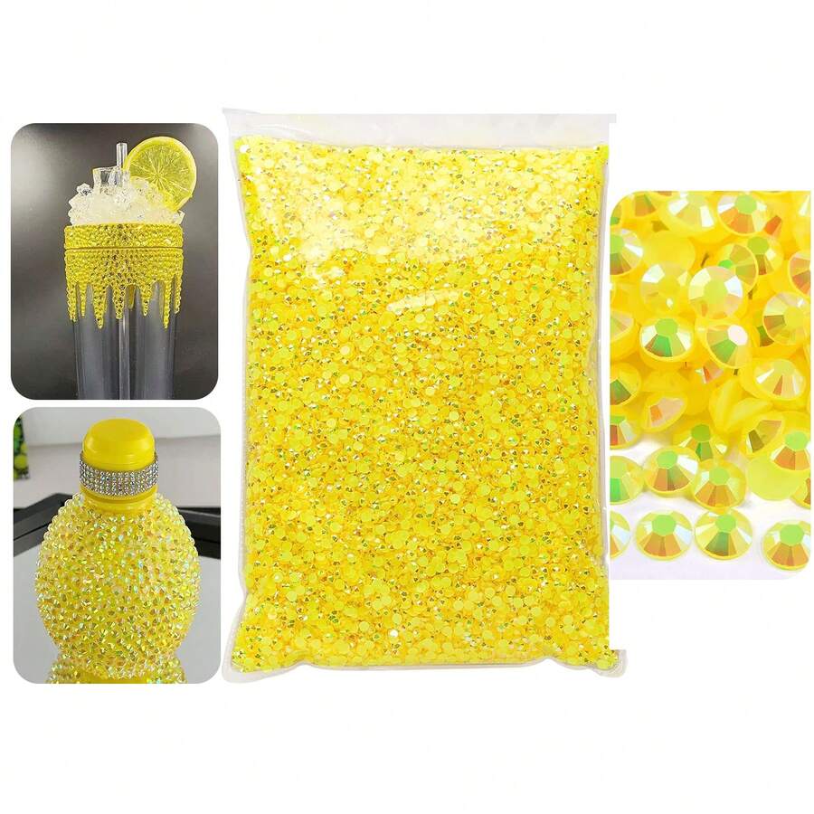 5000pcs Resin Flat Back Rhinestones, Sizes 2mm-6mm Yellow Crystal Ab Jelly Flat Back Resin Rhinestones, Ideal For Weebles, Cups, Bottles Crafts, Nail Art Decoration. - Lemon Yellow - View 1