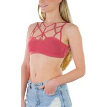 ToBeInStyle Women's Multi Strap Fashion Bralettes - Caged Front - Marsala - View 5