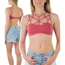 ToBeInStyle Women's Multi Strap Fashion Bralettes - Caged Front - Marsala - View 1