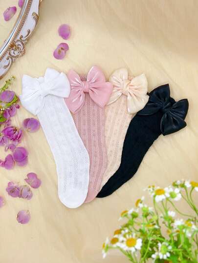 4pairs Girls' Mesh & No-Show & Bowknot Design Anti-Mosquito Socks