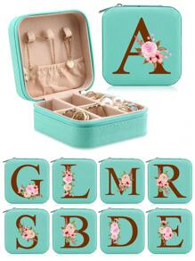 1入組A-Z字母印花粉色珠寶收納盒，戒指收納盒，項鍊收納盒，耳環收納盒，女士首飾收納盒，聖誕節禮物，生日禮物，給媽媽、伴娘、朋友的禮物