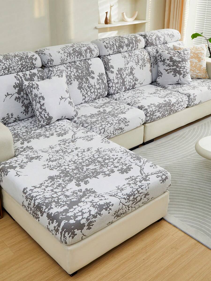 1個雙色提花咖啡因沙發套,簡約風格彈性沙發套,適用於坐墊和靠背,全年寵物保護 - 灰色 - 查看 1