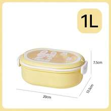 Cute Cartoon Rabbit Lunch Box For Kids With Handle, Bento Box With Divided Compartments For Fruit And Meal - Yellow - View 3