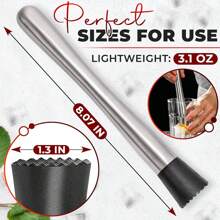 Quầy bar nhà bếp Dụng cụ pha chế đồ uống cho cocktail- Máy nghiền trái cây bằng thép không gỉ 304 dài 8 inch - Dụng cụ quầy bar tại nhà để làm hỗn hợp Mojito và các đồ uống trái cây khác khi cắm trại - Bạc - Xem 3