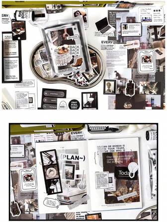 1 件 200 件材料包，包括 120 张贴纸和 80 张装饰纸，适用于复古和艺术剪贴簿、旅行箱包、手机壳装饰返校