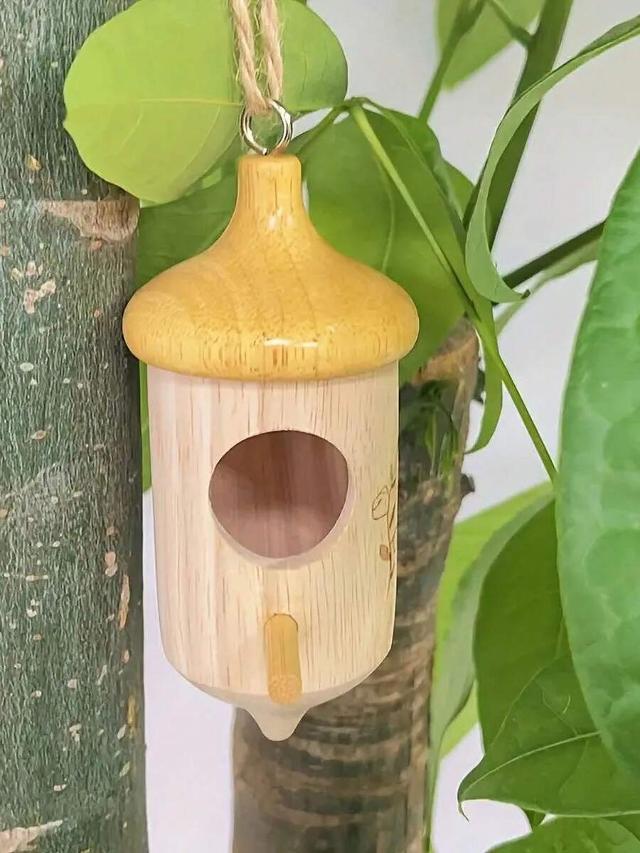 1入木製蜂鳥餵食器,掛式花園鳥類餵食站,食品儲存容器,裝飾性 - 彩色 - 查看 1