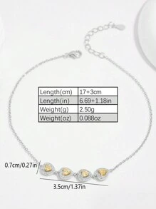 1 件 925 银时尚闪亮黄金心形锆石吊坠手链，适合女性约会佩戴 - 銀色 - 查看 5