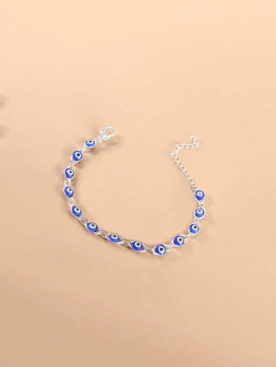 1pc Blue Bead Strand Bracelet - Silver - View 1