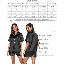 Pijamas de satén para Mujer, Conjunto de Pijama de Seda de Manga Corta con Pantalones Cortos de Dos Piezas Conjuntos de Pijama con Botones - Blanco y Negro - Ver 3