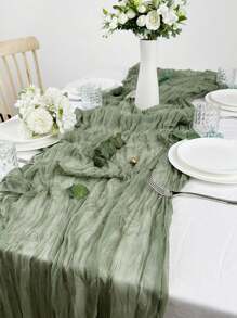 5pcs 90*180cm Green Pleated Table Runner Perfect For Wedding Birthday Babe Shower Party Room Table Decoration, Wedding Anniversary And Banquets Party Supplies, Gauze Table Cover Table Runner Back To School Valentine Day