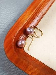 1 Pair 7-8mm Purple Cultured Pearl S925 Sterling Silver Hook Earrings, Suitable For Women's Daily Wear Or Party Wear - Gold - View 2
